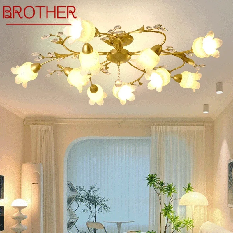 

BROTHER American Pastoral Ceiling Light French Golden Creativity Flower Living Room Dining Room, Bedroom Home Decoration Lights