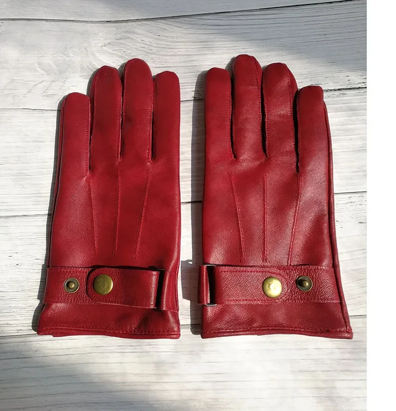 Genuine Leather Sheepskin For Men Warm Winter Gloves Christmas Gift Men's Sheepskin Gloves Wine Red