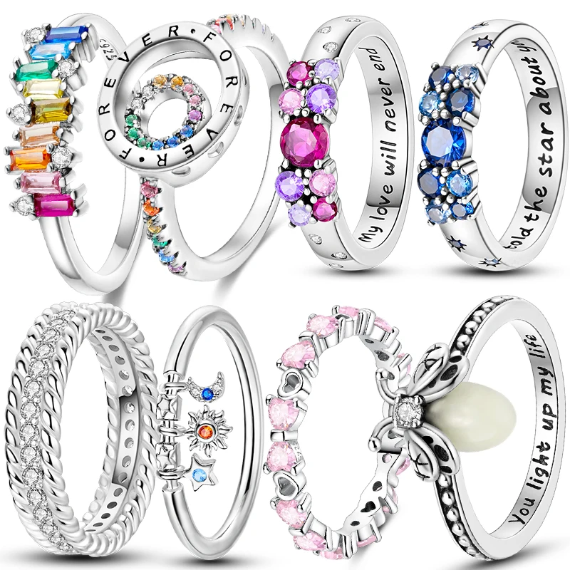

New 925 Sterling Silver Ring Women Eternal Love Dewdrop Stone Glow-in-The-Dark Firefly Ring Fashion Engagement Wedding Jewelry