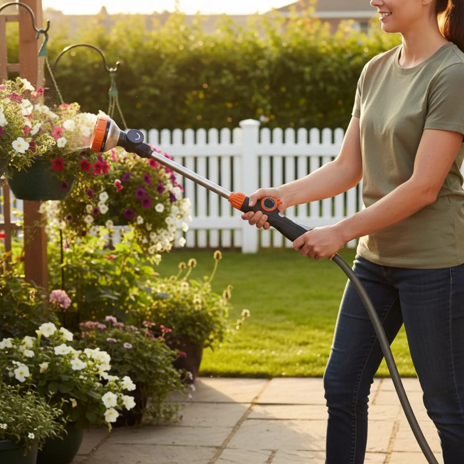Pivoting Head Watering Watering Tool Ergonomic Grip Long Watering Tool Hose Spray Head Gardening Tool Multi-Functional