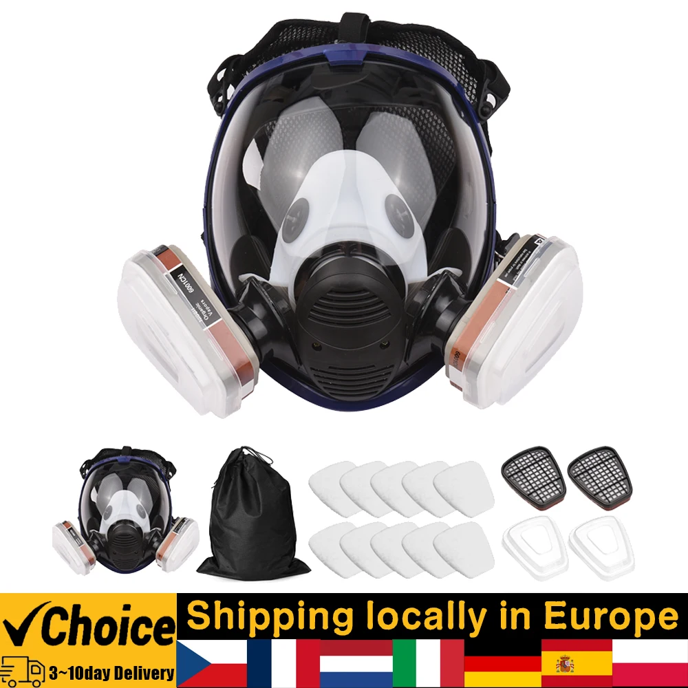 Reusable Full Face Respirator Full Face Cover 16 in 1 Gas Cover Organic Vapor Respirator Wide Field of View for Painting Machine