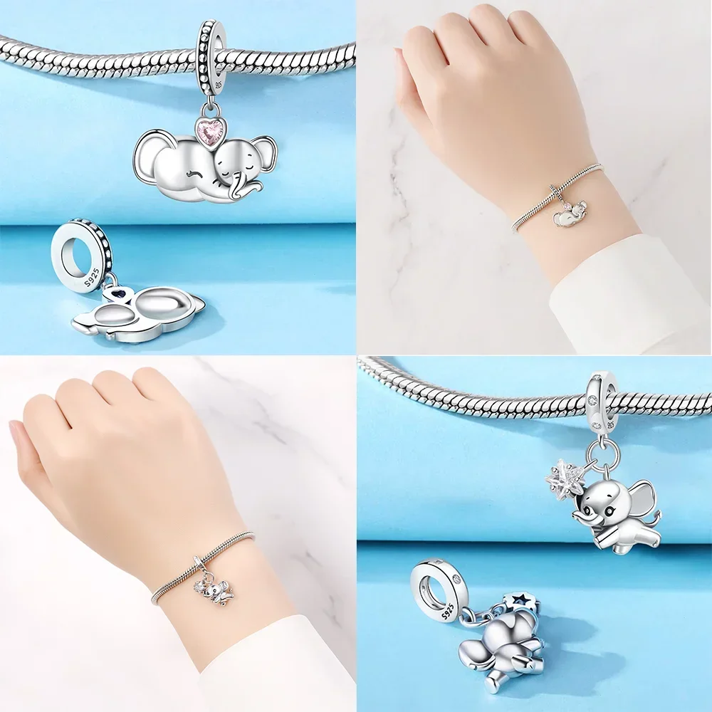 Exquisite Charms 925 Silver Wooden Horse Elephant Teacup Cute Elephant Charm Pendant Fit Original Bracelet DIY Making Jewelry