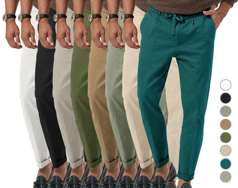 

Осенние новые европейские деловые повседневные мужские брюки, свободные большие размеры с эластичной резинкой на талии, универсальные цветные спортивные прямые брюки