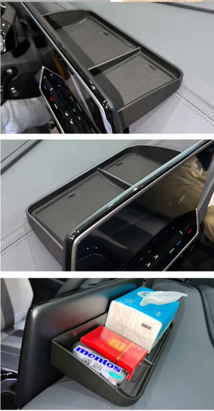 ل VW Volkswagen ID.4 2024-2020 ABS داش صينية لوحة القيادة درج منظم ID4 كروز صينية الأنسجة حامل مخفي خلف الشاشة #6