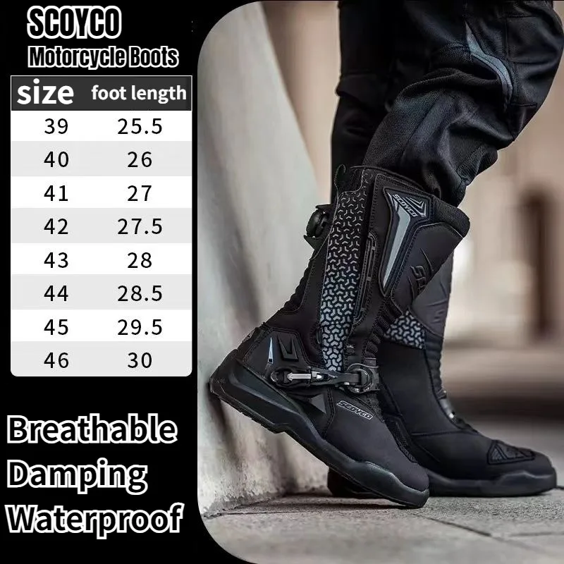 SCOYCO Motorcycle Riding Shoes Men's Waterproof Anti Drop Breathable Off Road Knob Knight Motorcycle Boots ESA Protection