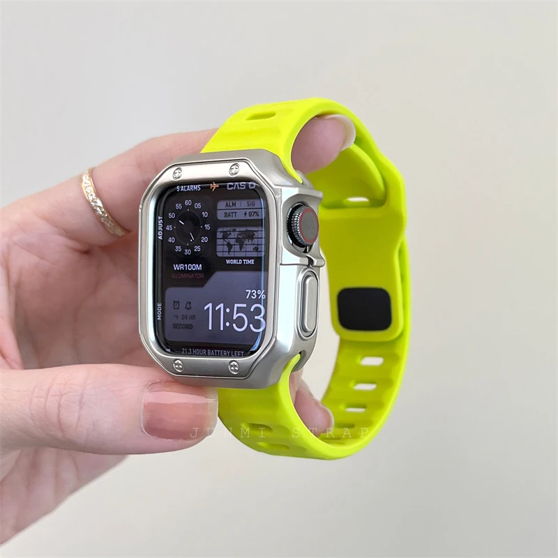 Liquid Silicone Bracelet For Apple Watch Band Ultra 49 44 40 45 41 38 42mm Protective Case For iWatch 4 5 6 SE 7 8 Sport Strap