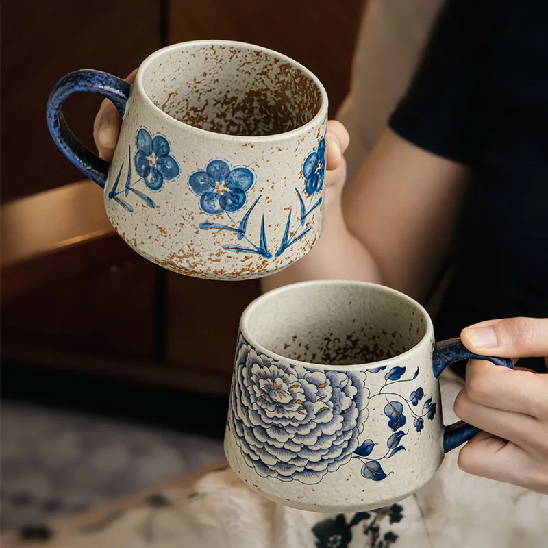PYH Chinese elegant blue and white flint mug ceramic coffee cup exquisite high-end office cup