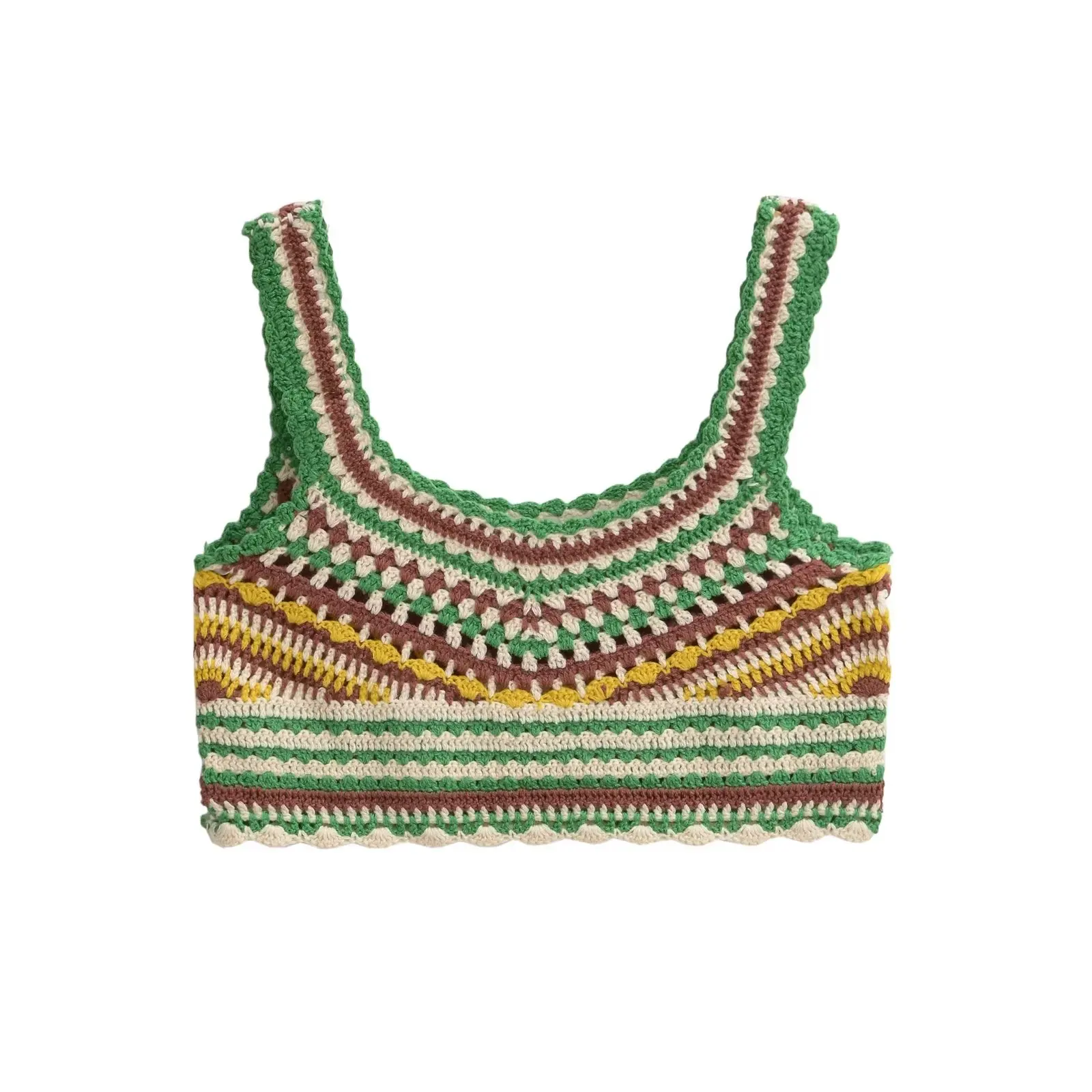 Dave&Di Moroccan Retro Bohemian Color Knit  Top Sexy Holiday Camisole Style Tank Tshirts Women