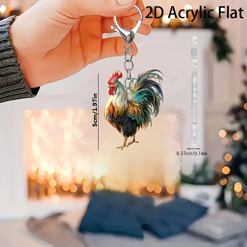 2D Rooster Acrylic Keychain – Lobster Clasp, Christmas Gift for Car Fans & Fashion Women