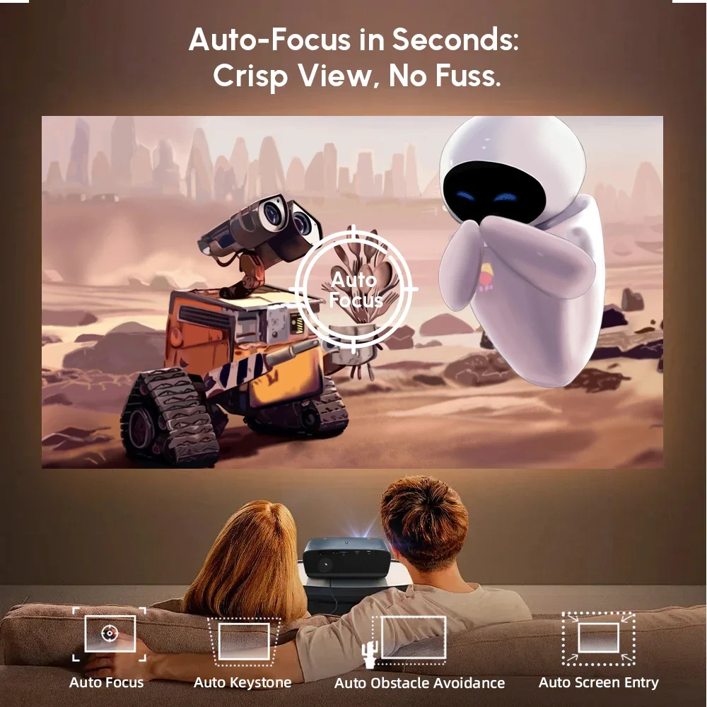 Proyektor Android 14 4K UHD Terbaru】 Proyektor Bioskop Rumah Portabel Luar Ruangan Video WiFi 5G Berlisensi Google Netflix 80000 Lumen