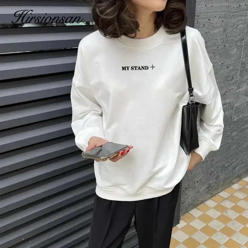 Hirsionsan – sweat-shirt à manches longues pour femmes, imprimé blanc, lettre graphique, sweat à capuche, dames, Streetwear, doux et chaud, vêtements pour filles