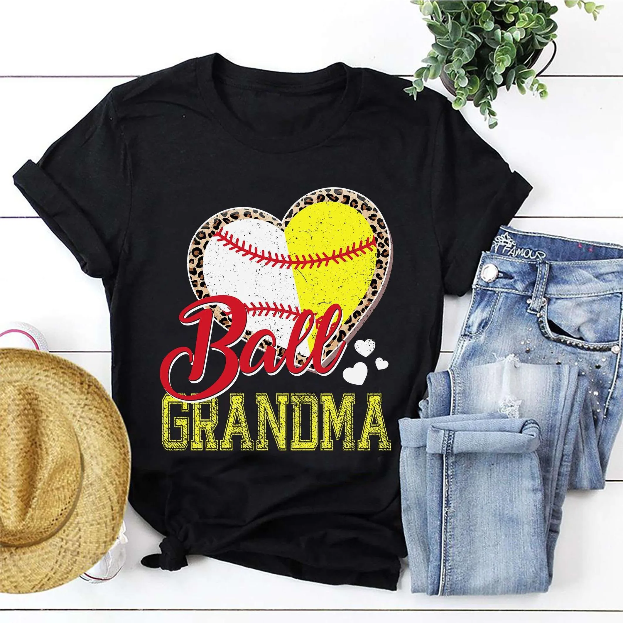 Personalized Baseball Softball Grandma T Shirt and HearT Custom Game Day For