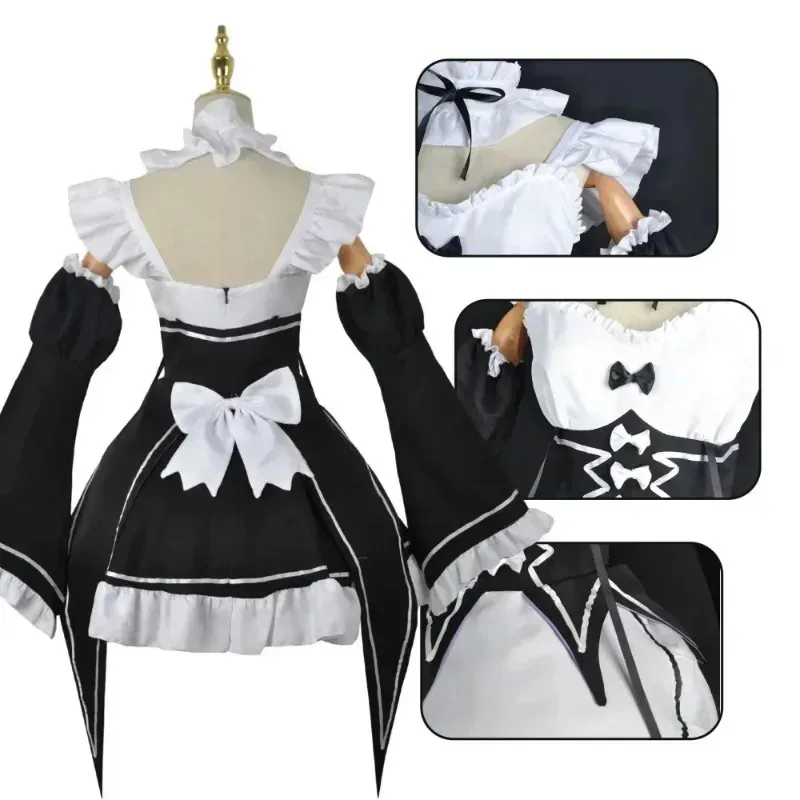 Disfraz de Anime Re Life in A diferente World From Zero Rem Ram, conjunto completo de accesorios de Cosplay, uniforme de sirvienta, vestido de Carnaval