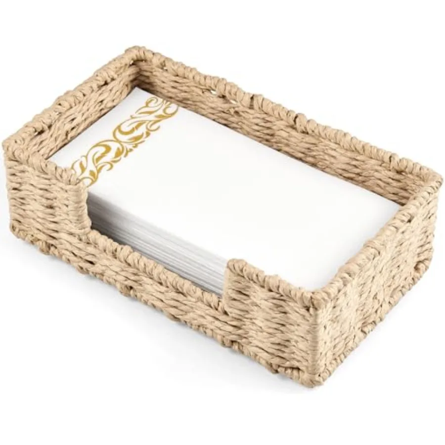

Napkin Holder for Bathroom, Woven Wicker Paper Rope Guest Towel Holder Tray, Disposable Paper Hand Towel Holder for Bathroom Ac