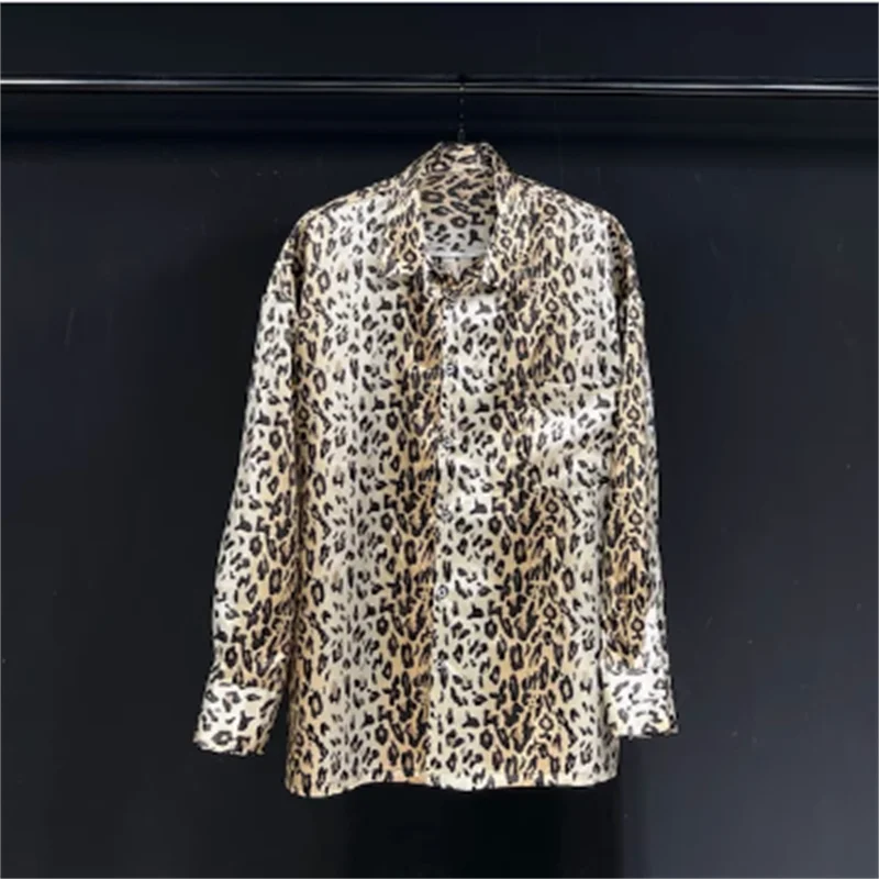 Original design leopard print top High quality animal pattern texture retro thin autumn and winter new shirt