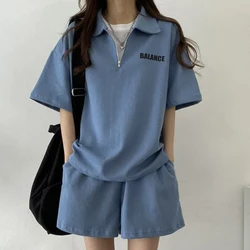 2ピーストラックスーツセット,トップスとショーツ,Tシャツ,韓国スタイルの服,夏服,2024