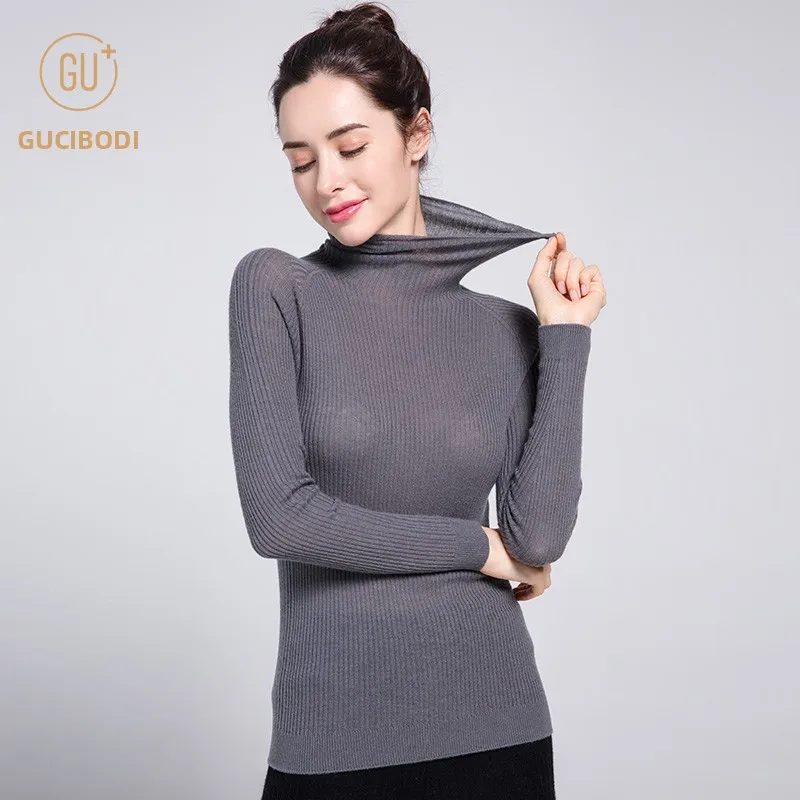 

Утепленный женский свитер с высоким воротником из чистой шерсти, с вставками на плечах, осенне-зимний, приталенный, базовый, для повседневной носки