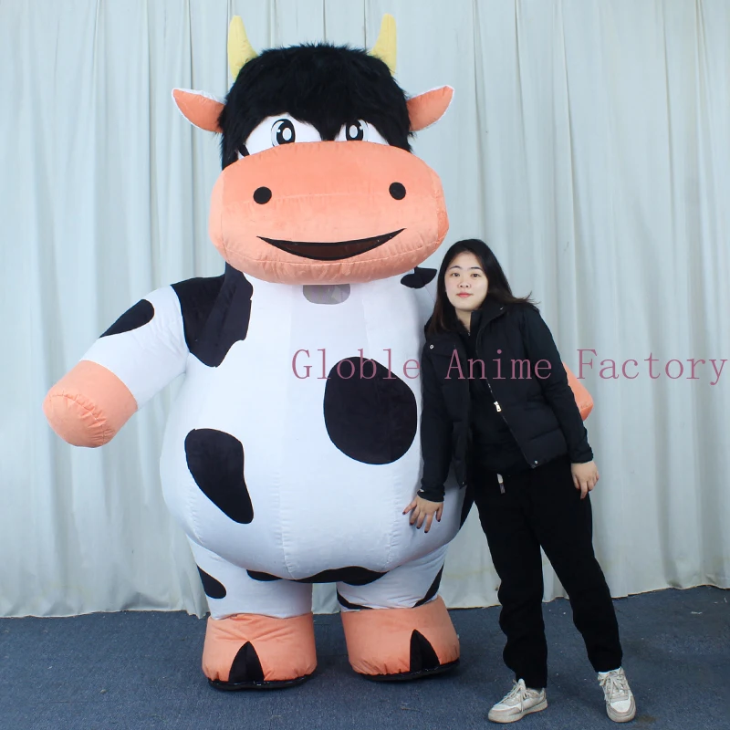 2.6M Inflatable Cow Macot Suit Cosplay Costume Blowing Up Cows Costume Mascot Farm Performance Props Full Body Wear-on Costumes