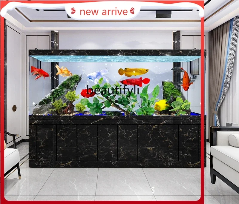 

Living room large ultra-white glass bottom filter fish tank partition aquarium office fish tankH