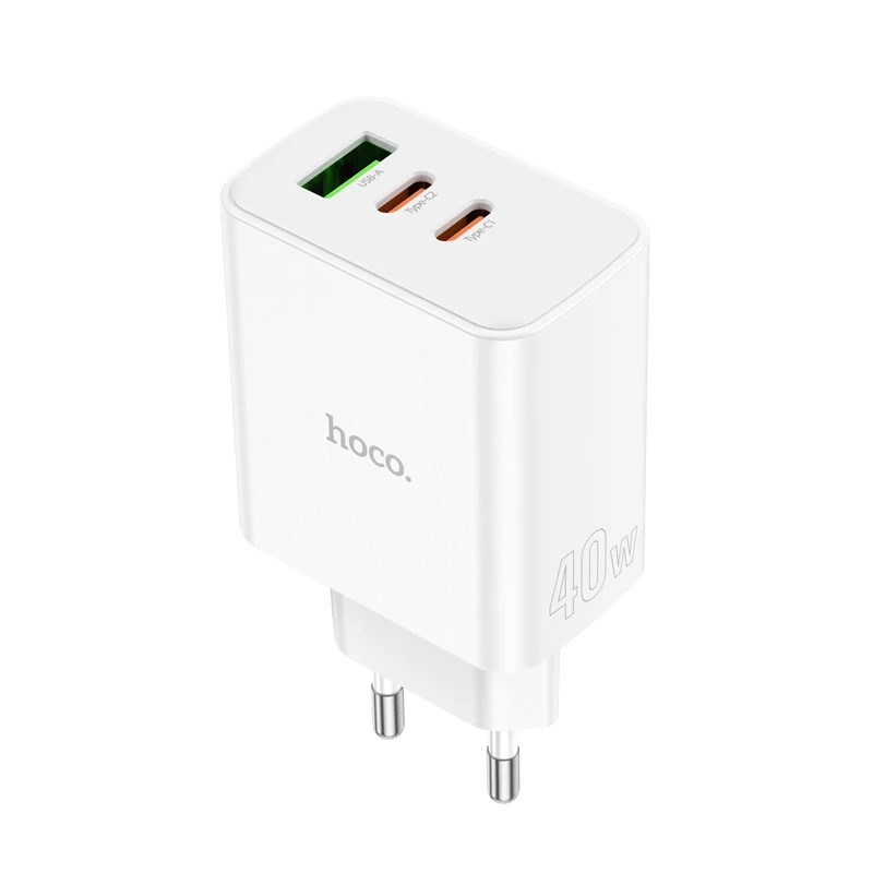 HOCO C126A PD40W Dual USB C Fast Charging Adapter For iPhone 15/14/13 Pro Max PD QC3.0 Wall Travel Phone Charger For Samsung S23