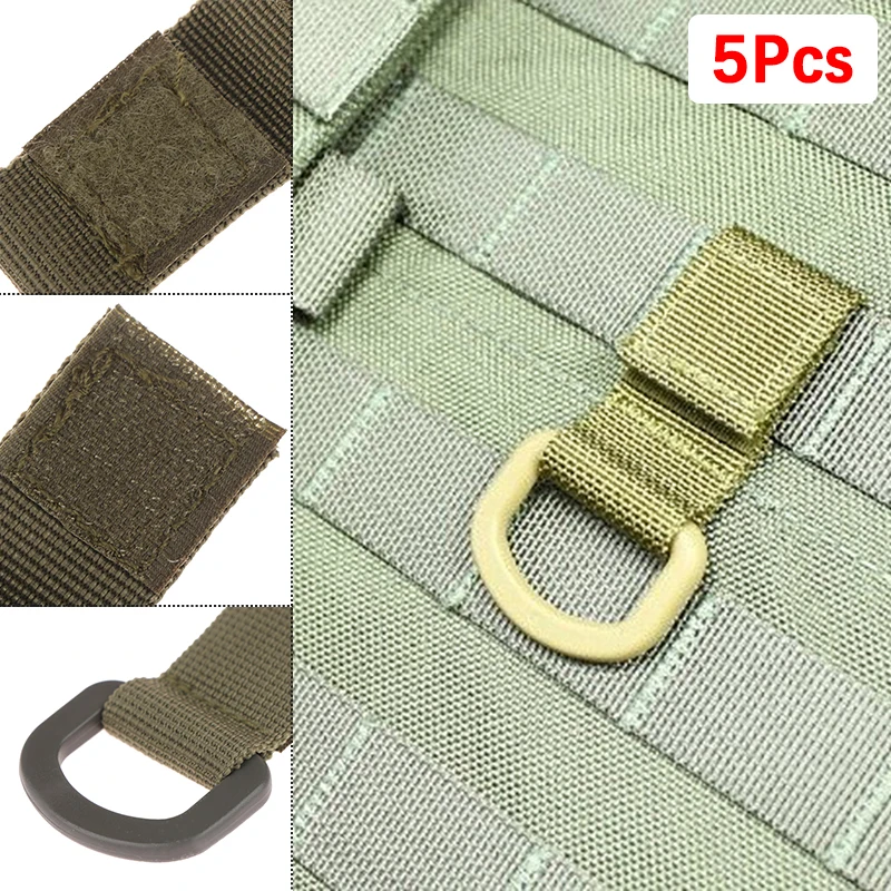 5Pcs Multifunction Nylon Webbing Belt D-Ring Carabiner Magic tape Hanging Keychain Durable Hunting Backpack Hook buckle