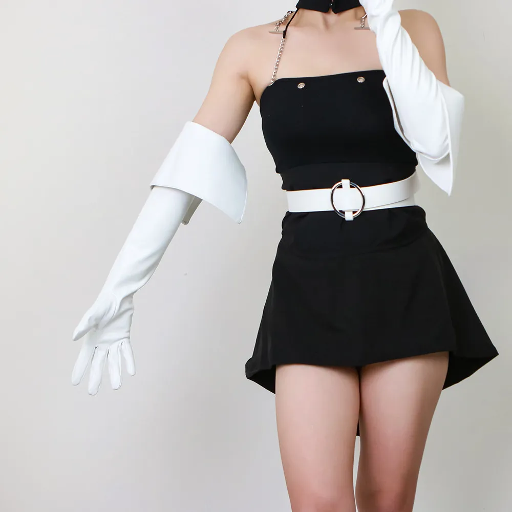 26 Zoll (65 cm) lange Handschuhe aus Kunstleder, PU, Latex, weiß, extra tief geschnitten, umklappbar, im Cyberpunk-Stil, Armstulpen, sexy Damen-Fäustlinge – Detail 22