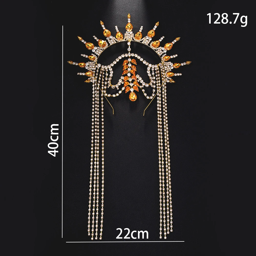 Rave Geometric Rhinestone Crown Headband Princess Hair Accessories Fashion Drag Queen Exaggerated Headpiece Chain Prom for Women