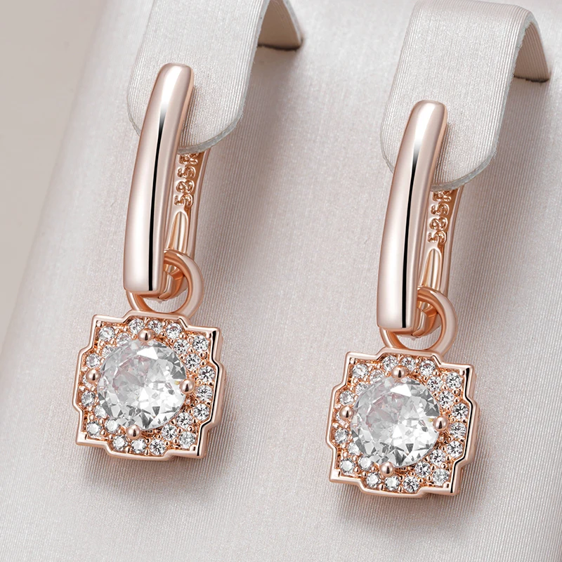 Kinel Heiße Voll Glänzende Natürliche Zirkon Baumeln Ohrringe Für Frauen Mode 585 Rose Gold Farbe Geschenk Hohe Qualität Täglichen Verschleiß schmuck