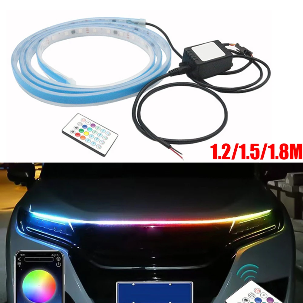

1x 9-16V 12W Car Hood Daytime Running Lights With APP Remote Control Silicone Hose+LED Colorful Lighting Accessories Waterproof