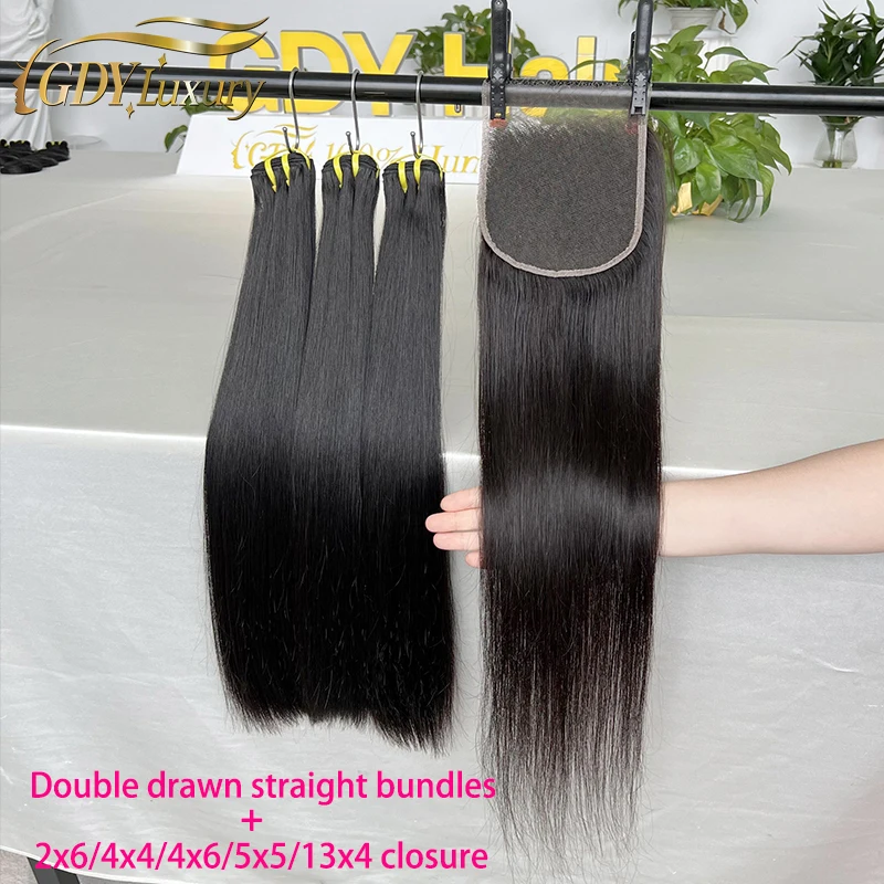 Raw Unprocessed Straight Bone Super Double Drawn Bundles With Closure 2x6 4x4 4x6 5x5 13x4 HD Lace Vietnamese 100% Human Hair