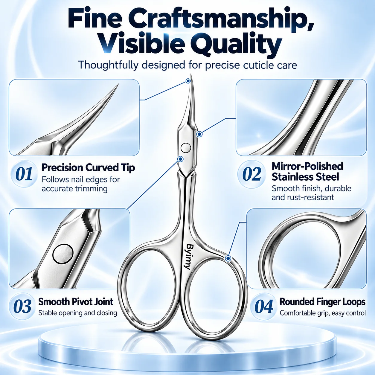 Byimy Professional Curved Tip Cuticle Scissors Stainless Steel Precision Nail Scissors for Manicure Nail Care Dead Skin Trimming