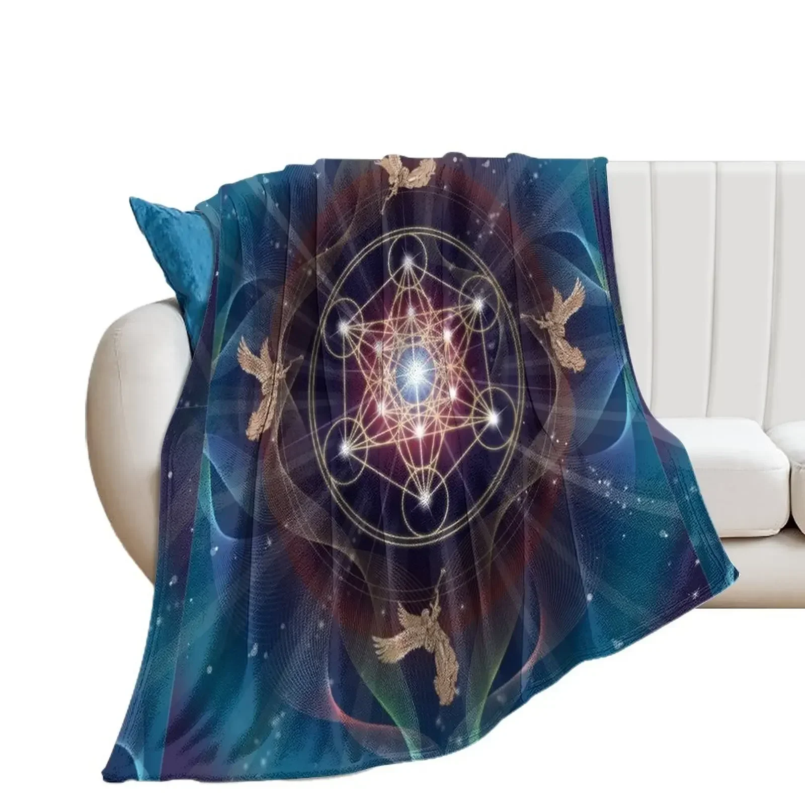 Metatron's Cube - Merkabah - Peace and Balance Throw Blanket Plaid Weighted Blankets