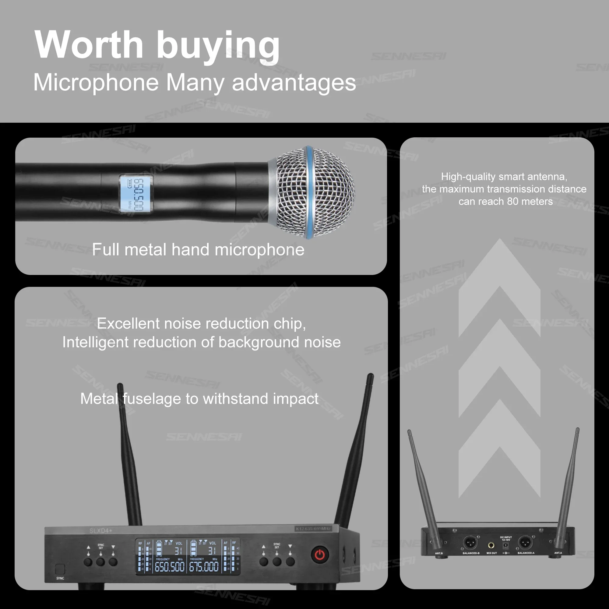 SLXD4+ Professional Dual Wireless Microphne Stage Performance 2 Channels UHF Karaoke Metal Handheld