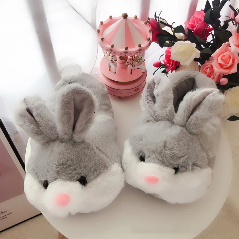 Comemore 2022 Women Cute Animal Slippers Girls Rabbit Home Shoes Plus Size 44 Non Slip Flat Autumn Winter Warm Slipper Plush Men