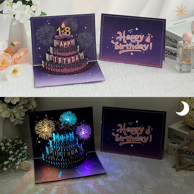 Starry Sky Blow Out Candles With Music Lighting Effects 3D Stereo Birthday Card Blessing Card Blank Cards with Envelopes Bulk