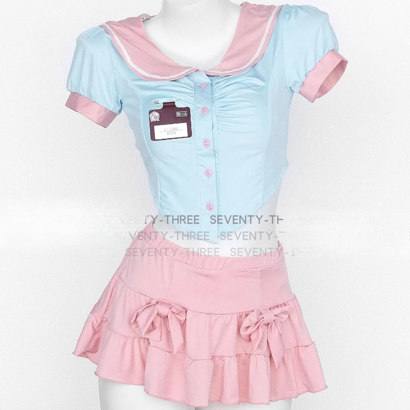 أنيمي الفتيات ماجيك القلب مثير تأثيري الأزرق القلب بلوزات قصيرة مجموعة تي شيرتات قصيرة للأطفال قصيرة الأكمام لوليتا الشارع الشهير هدايا لعب الأدوار للهالوين