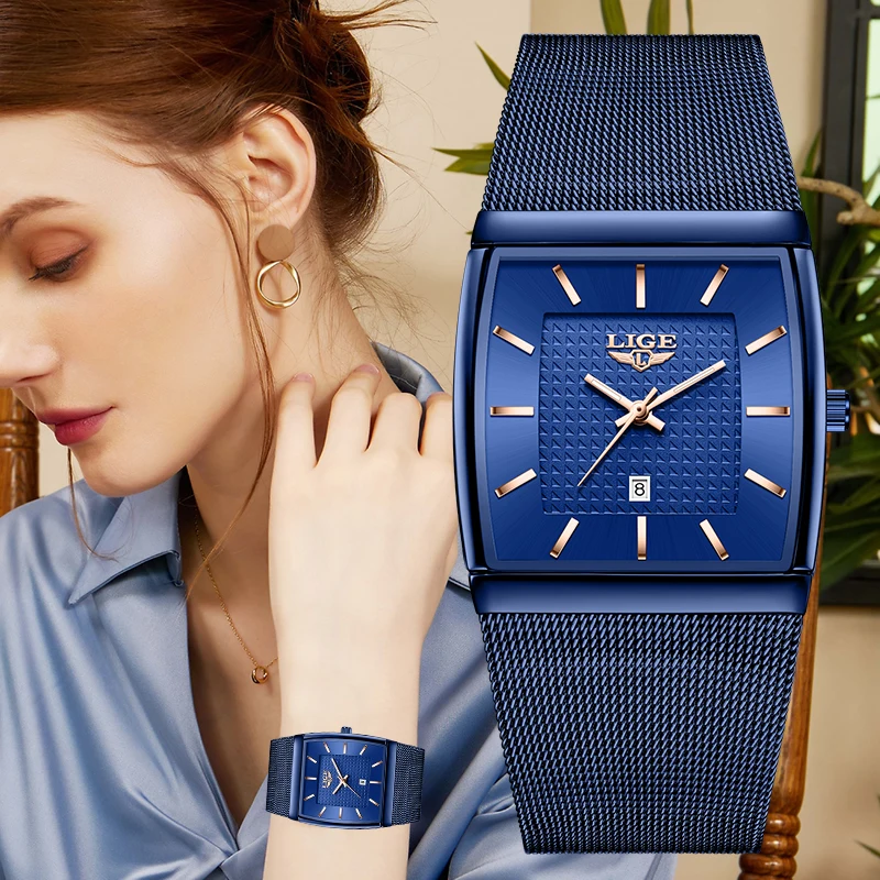 

Женские часы LIGE, элегантные модные часы с календарем, светящиеся, водонепроницаемые, кварцевые, роскошные часы для женщин, reloj+BOX