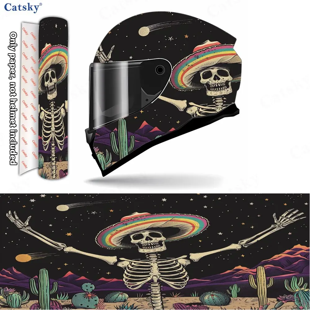 Hippy - Color Skull Print Helmet stickers , PVC Material Multifunctional Helmet Stickers, Scratch-Resistant & Fade-Proof, Easy t