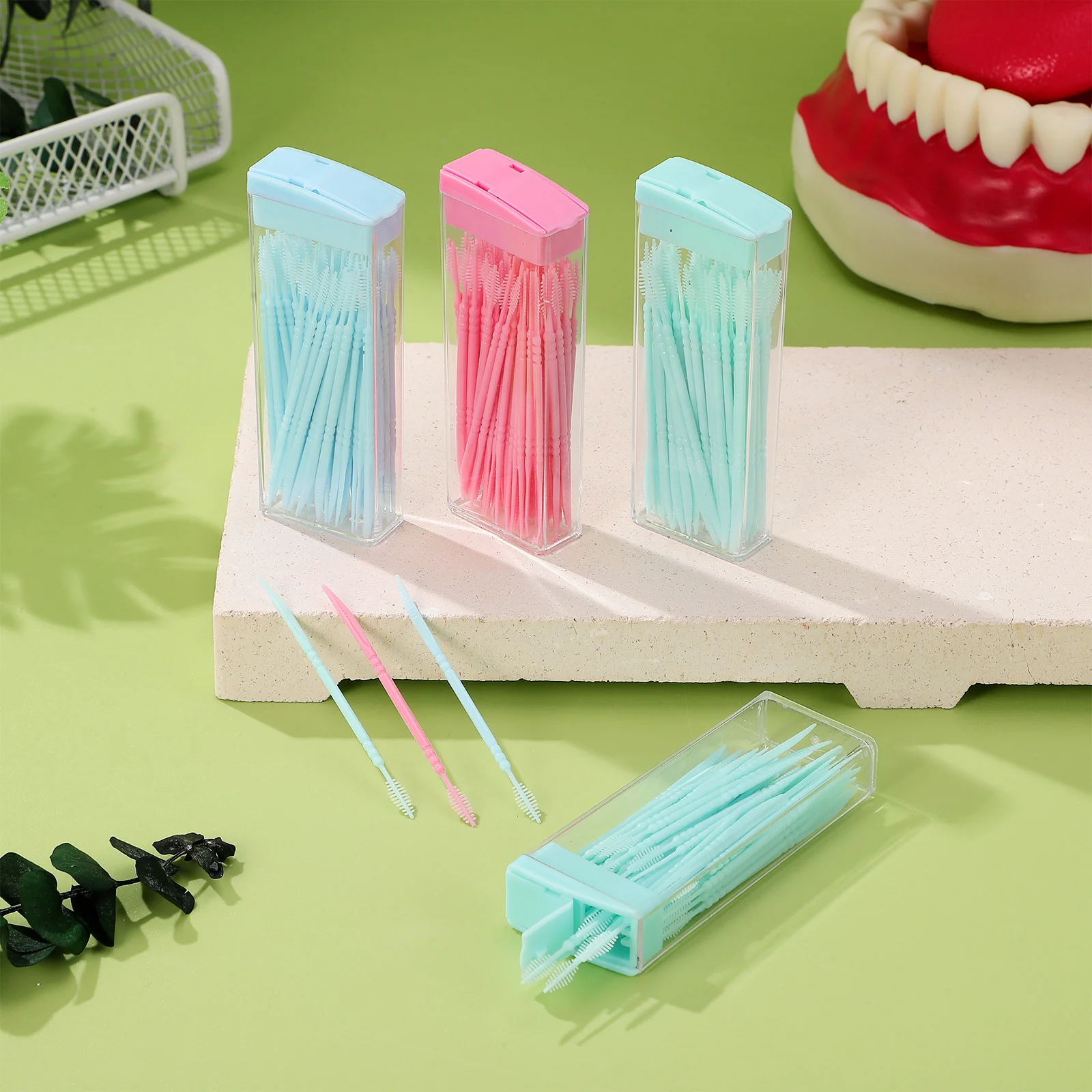 200 Uds herramienta de Wisking plana palillos de dientes cepillo herramientas de limpieza de dientes cepillos de dientes a granel