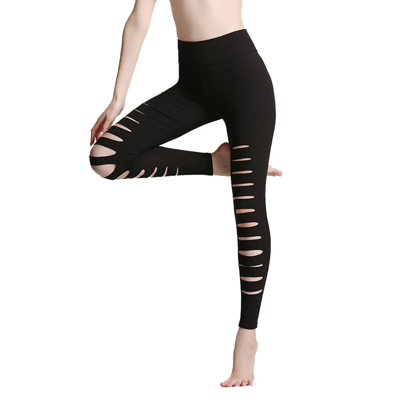 Leggings con agujeros ahuecados para mujer, pantalones ajustados de cintura alta, levantamiento de cadera, Yoga, baile deportivo, correr