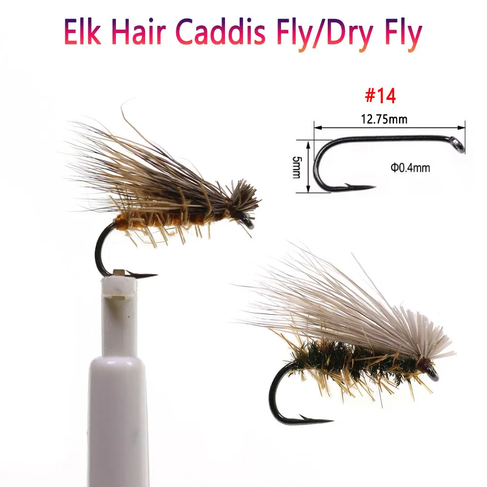 6 Stück # 14 Stück Elchhaar-Caddis-Fliegen, schwimmende Hirschhaar-Steinfliegen, Trockenfliegen für Forellen, künstliche Aufsteckfliegen, Mayfly- und Grauelfliegen-Angelköder – Detail 2