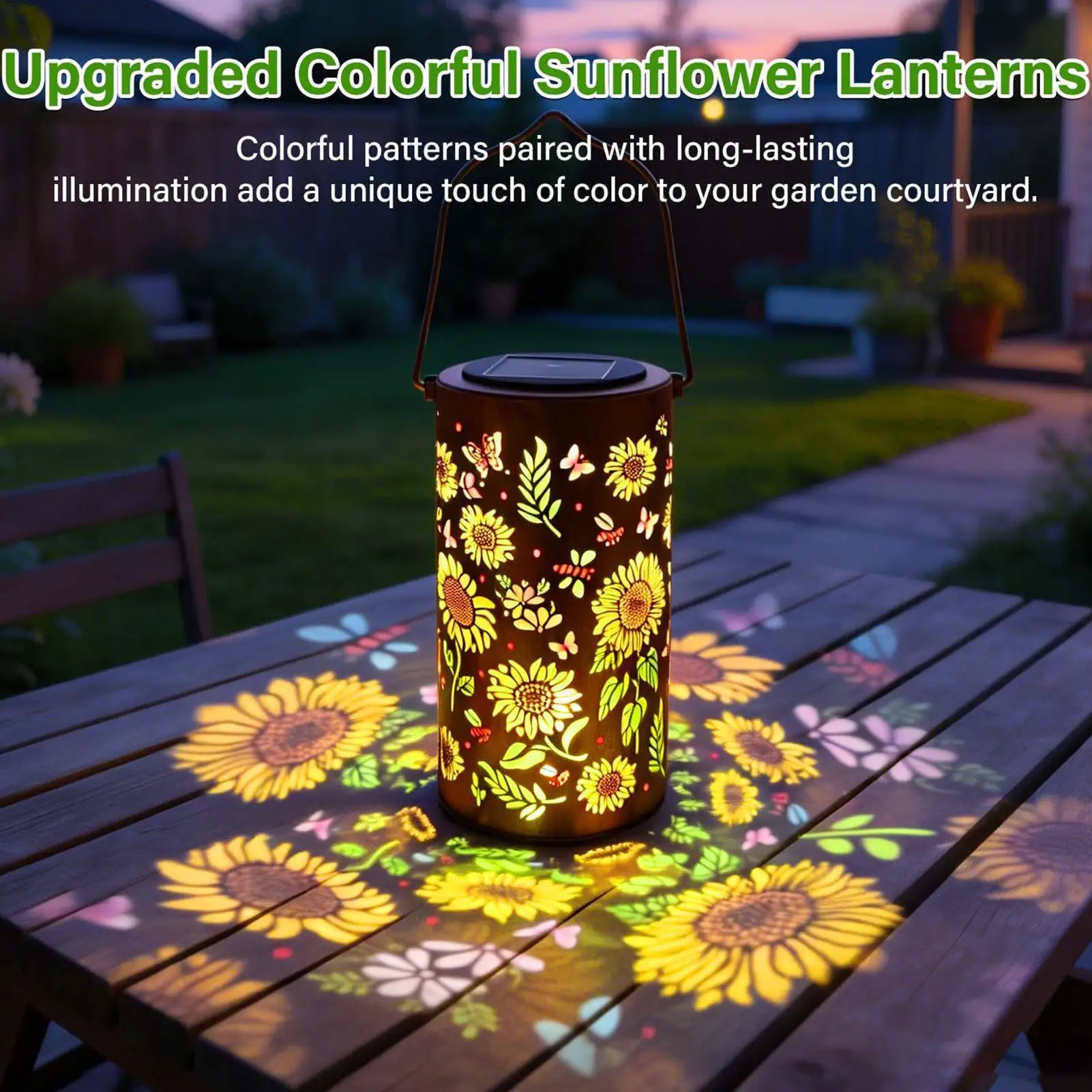 

Солнечный фонарь-подсолнух, водонепроницаемый, металлический, подвесной, для сада, с цветной проекцией, для декора двора, уличный, для газона, патио, подвесная лампа