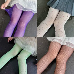 Summer Mesh Thin Tight for Kids Girl Fashion Shiny Rhinestone Solid Color Children Pantyhose Breathable Legging Stocking Sock