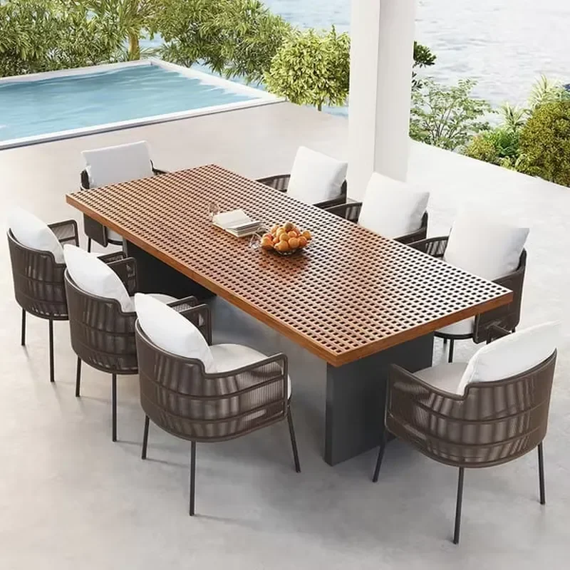 Modern Outdoor Dining Table and Chair Set 10 Person Patio Square Outdoor Dining Set