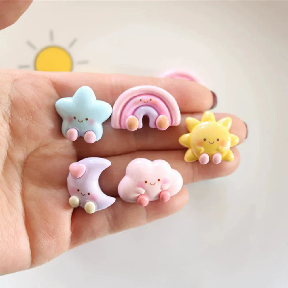 10PCS Shiny Moon Rainbow Series Miniature Flat Back Resin Cabochons For Hairpin Scrapbooking DIY Home Decor Craft Accessories