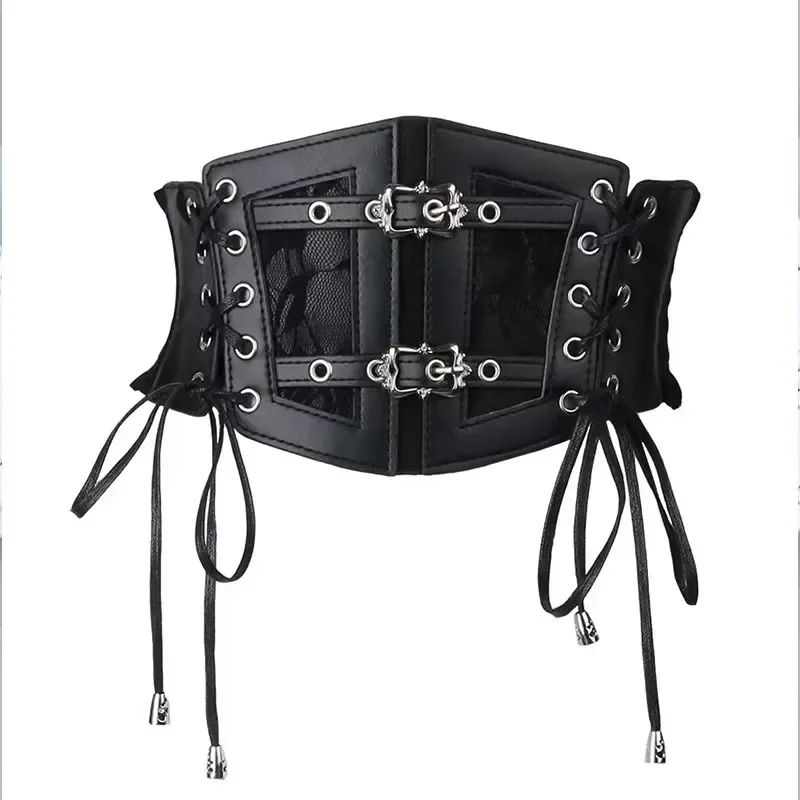 

Lace Straps Leather Waist Closure Women's Decoration Shaping Body Waist Closure Black European and American Vintage Metal B