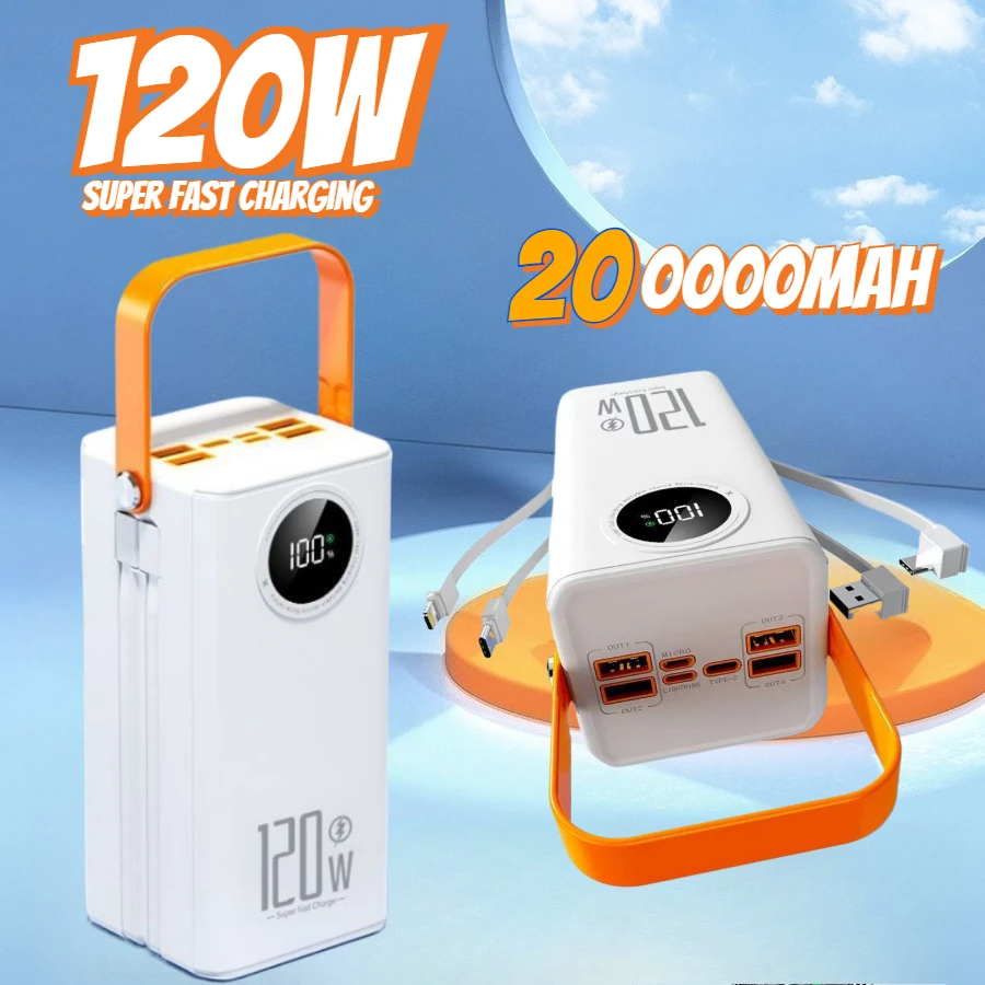 

Portable 120W Super Fast Charging 200000mAh Large Capacity Spare Battery LED Light for IPhone Huawei Powerbank Outdoor Camping