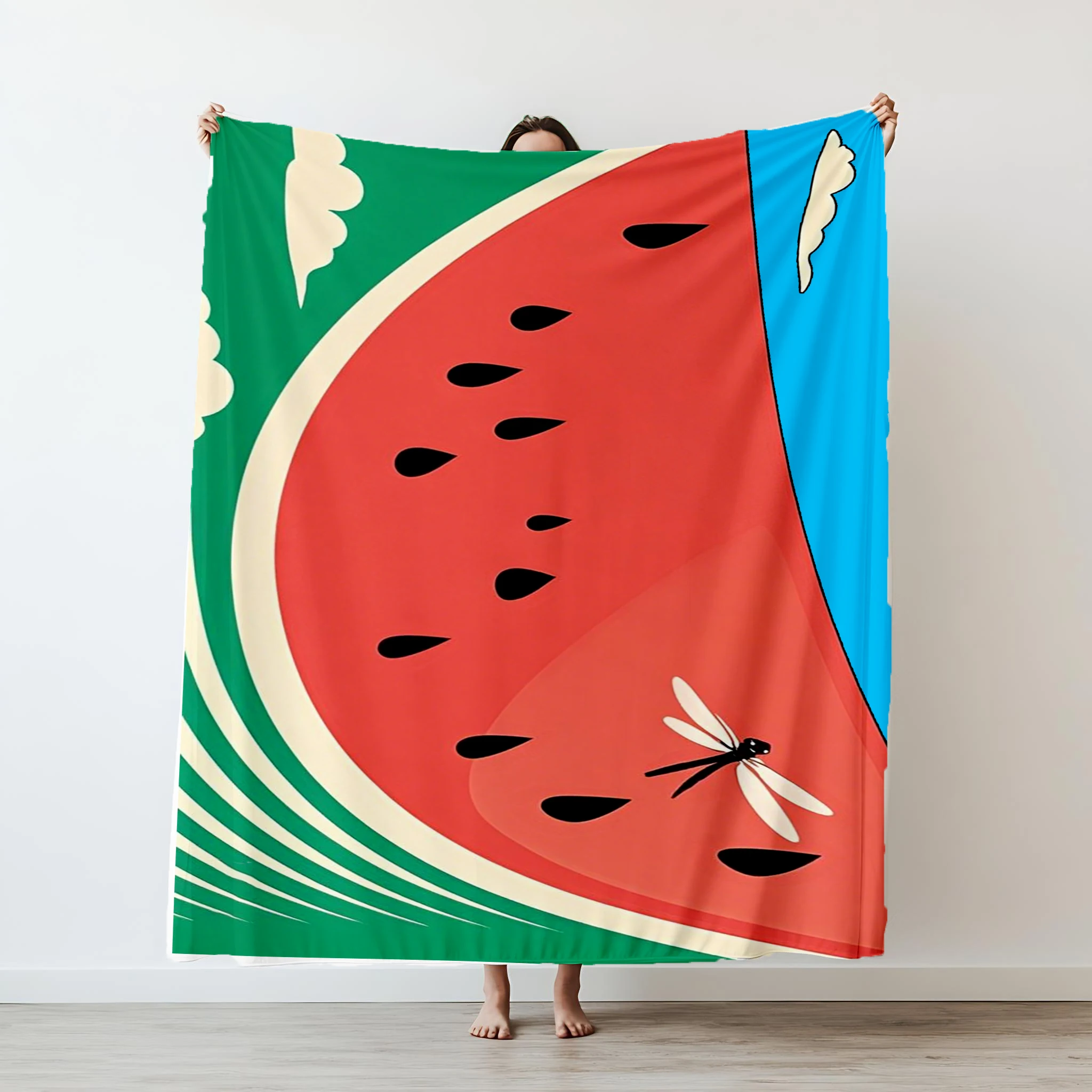 

130×150cm Watermelon Pattern Thin Blanket Accessories Sofa Decorative Throw Blankets Soft Flannel for Couch