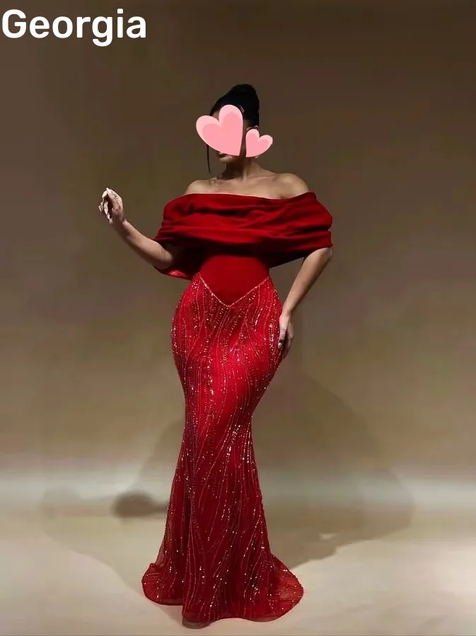 Sukienki syreny na studniówkę z odkrytymi ramionami, zdobione koralikami, luksusowe suknie wieczorowe do ziemi, krótkie rękawy, zapinane na zamek, koktajlowe.