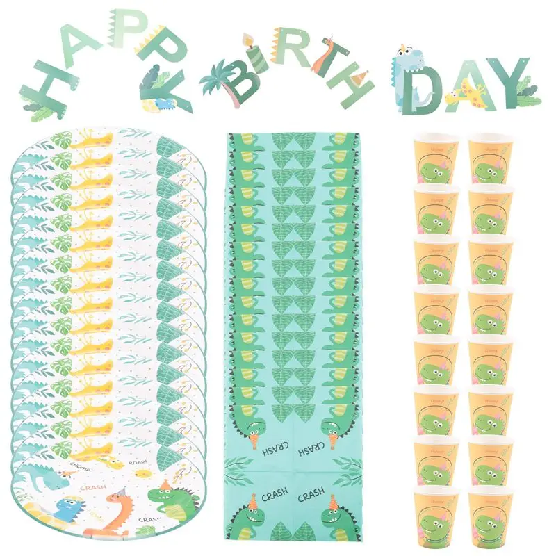 A74E-49Pcs Dinosaur Theme Party Disposable Tableware Set Paper Plate Cup Kids Boy Jungle Birthday Party Decoration Baby
